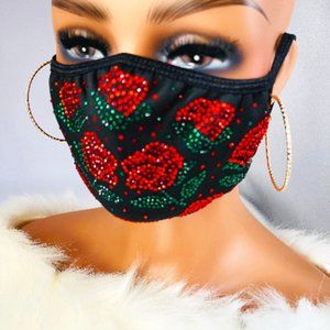 Floral Rose face mask Mothers Day face mask Swarovski Crystal mask Bling mask